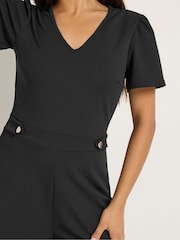 M&Co Black Petite Short Sleeve Button Detail Jumpsuit - Image 4 of 6