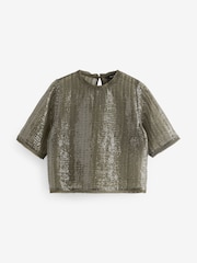 Khaki Green Short Sleeve Sequin T-Shirt - Image 5 of 6
