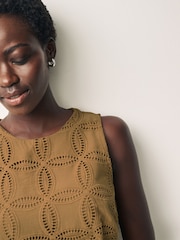 Ochre Yellow Sleeveless Broderie Shift Mini Dress - Image 3 of 5