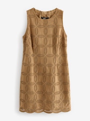 Ochre Yellow Sleeveless Broderie Shift Mini Dress - Image 4 of 5