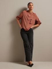 Rust Brown Long Sleeve Utility Blouse - Image 2 of 6