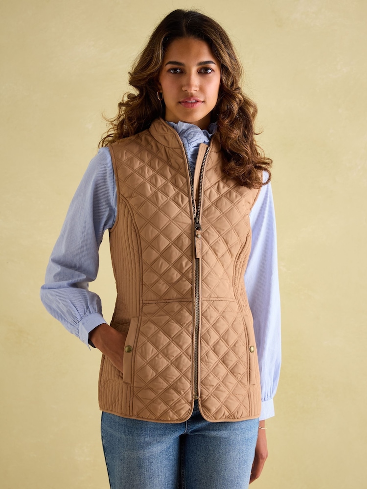 Tan - Joules Minx Duschfester Diamant Gesteppt Weste - Bild 1 von 6 Tan - Joules Minx Duschfester Diamant Gesteppt Weste - Bild 1 von 6