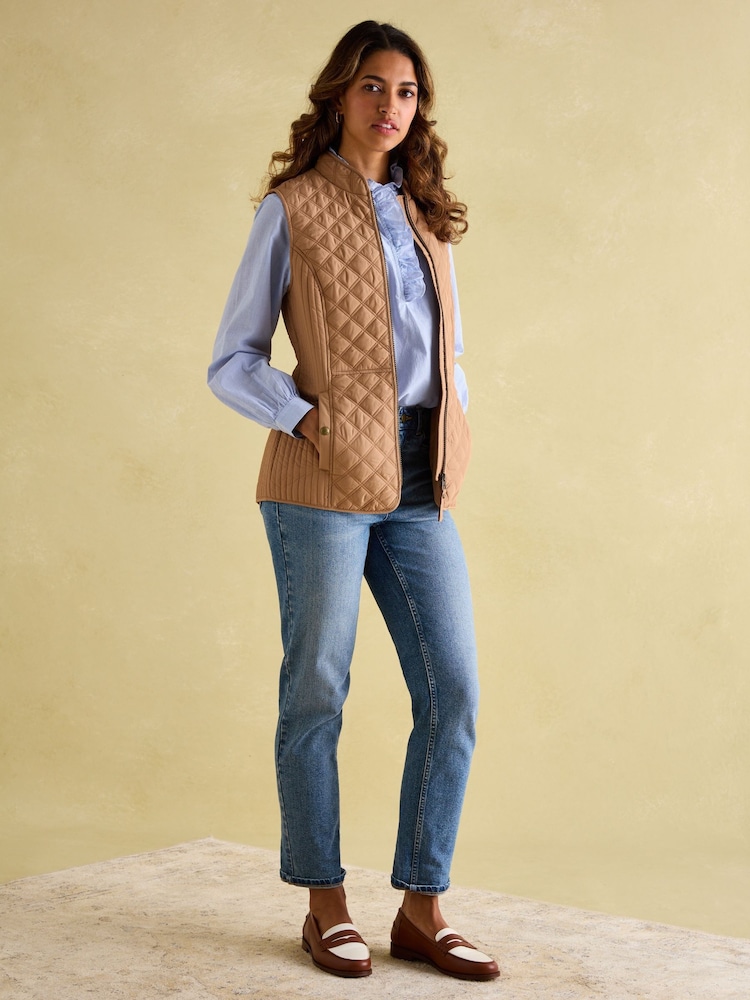 Joules Minx Tan Showerproof Diamond Quilted Gilet - Image 3 of 6