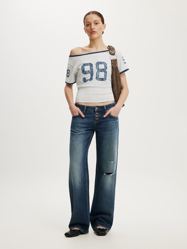 Cotton On Grey The Fitted Off Shoulder Graphic T-Shirt - Image 2 of 4 Cotton On Grey The Fitted Off Shoulder Graphic T-Shirt - Image 2 of 4