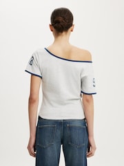 Cotton On Grey The Fitted Off Shoulder Graphic T-Shirt - Image 3 of 4