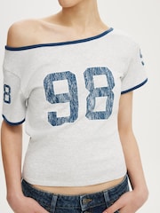 Cotton On Grey The Fitted Off Shoulder Graphic T-Shirt - Image 4 of 4