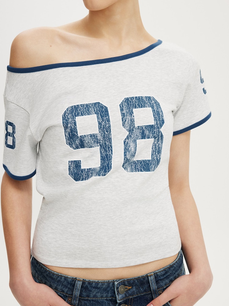 Cotton On Grey The Fitted Off Shoulder Graphic T-Shirt - Image 4 of 4 Cotton On Grey The Fitted Off Shoulder Graphic T-Shirt - Image 4 of 4
