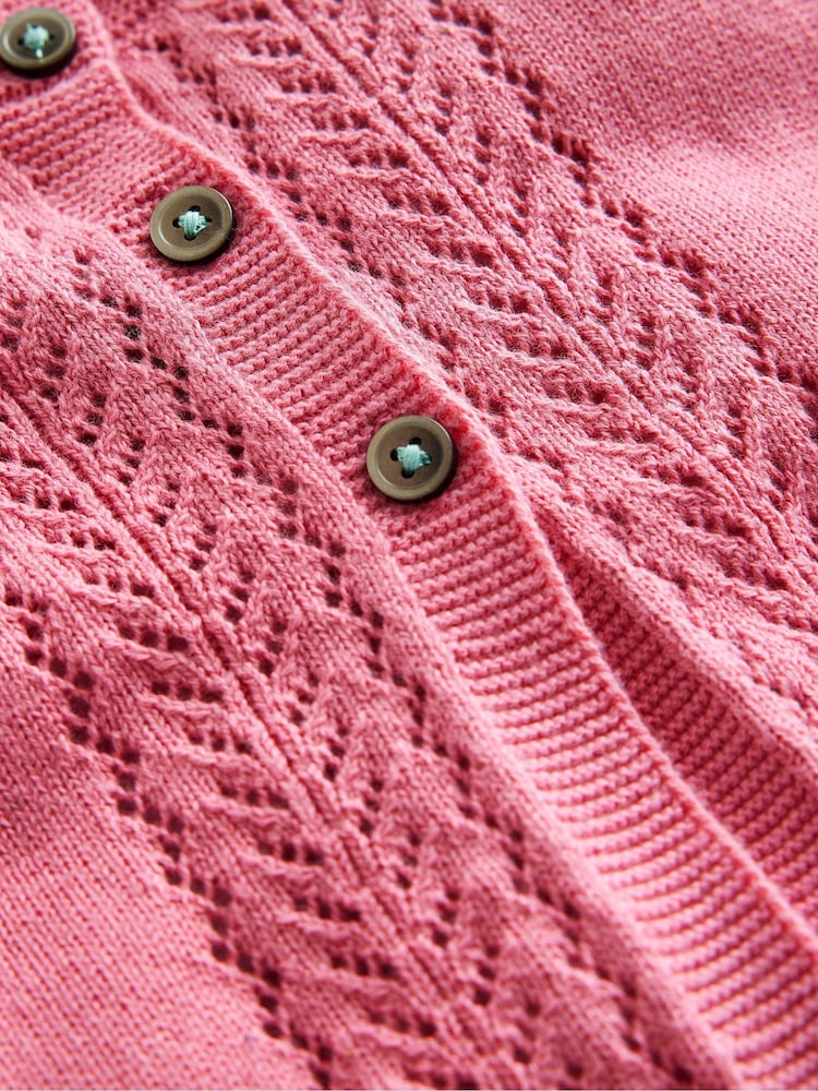 Boden Pink Pointelle 100% Cotton Cardigan - Image 3 of 3 Boden Pink Pointelle 100% Cotton Cardigan - Image 3 of 3