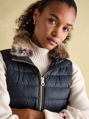 Joules Beckley Navy Padded Showerproof Gilet With Detachable Faux Fur Collar - Image 3 of 5