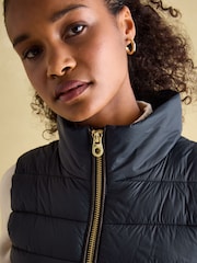 Joules Beckley Navy Padded Showerproof Gilet With Detachable Faux Fur Collar - Image 4 of 5