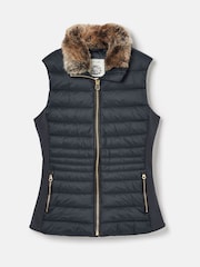 Joules Beckley Navy Padded Showerproof Gilet With Detachable Faux Fur Collar - Image 5 of 5
