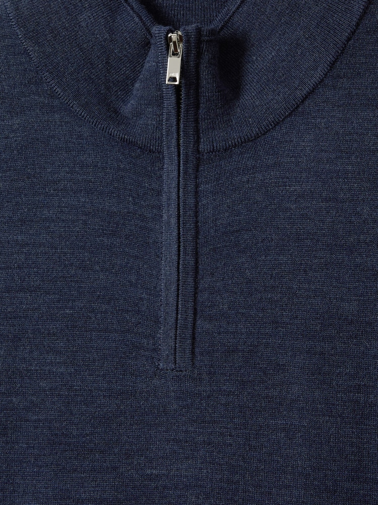Reiss Indigo Melange Blackhall Merino Wool Half-Zip Funnel Neck Jumper - Image 6 of 6 Reiss Indigo Melange Blackhall Merino Wool Half-Zip Funnel Neck Jumper - Image 6 of 6