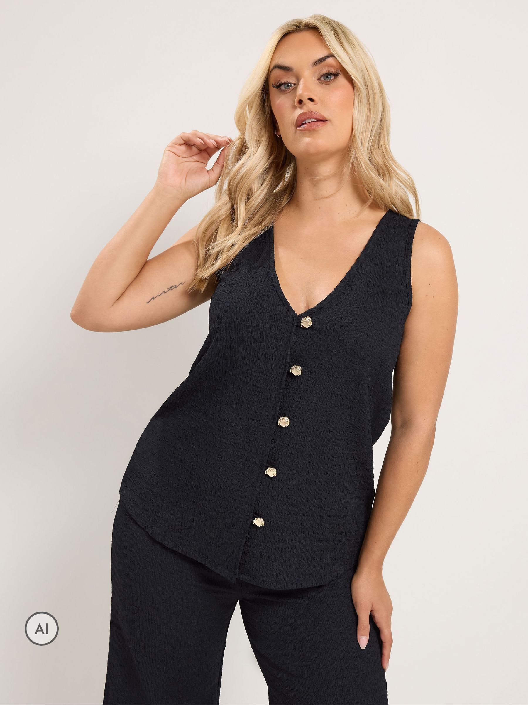 Yours Curve Women's Black Textured Waistcoat