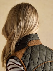 Joules Braemar Luxe Khaki Green Showerproof Diamond Quilted Gilet - Image 10 of 13