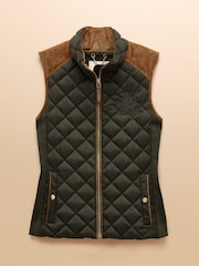 Joules Braemar Luxe Khaki Green Showerproof Diamond Quilted Gilet - Image 13 of 13