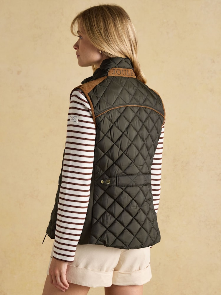 Joules Braemar Luxe Khaki Green Showerproof Diamond Quilted Gilet - Image 2 of 13