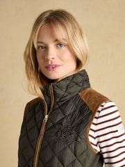 Joules Braemar Luxe Khaki Green Showerproof Diamond Quilted Gilet - Image 3 of 13