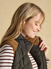 Joules Braemar Luxe Khaki Green Showerproof Diamond Quilted Gilet - Image 5 of 13