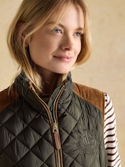 Joules Braemar Luxe Khaki Green Showerproof Diamond Quilted Gilet - Image 8 of 13
