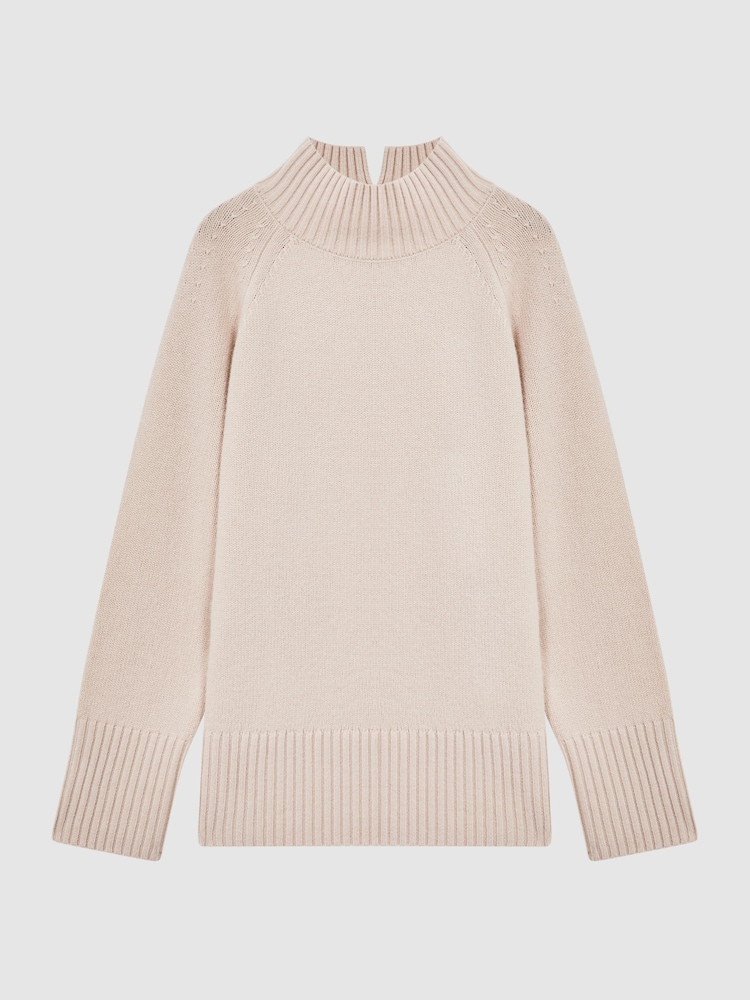 Reiss Neutral Gloria Casual Wool-Cashmere Funnel Neck Jumper - Image 2 of 6