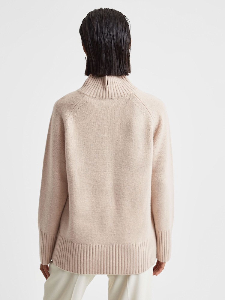 Reiss Neutral Gloria Casual Wool-Cashmere Funnel Neck Jumper - Image 6 of 6