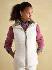 Joules Beckley White Padded Showerproof Gilet With Detachable Faux Fur Collar - Image 1 of 7