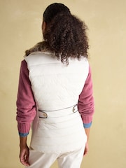 Joules Beckley White Padded Showerproof Gilet With Detachable Faux Fur Collar - Image 2 of 7