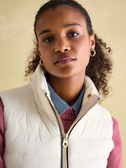 Joules Beckley White Padded Showerproof Gilet With Detachable Faux Fur Collar - Image 3 of 7