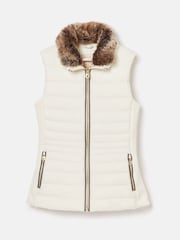 Joules Beckley White Padded Showerproof Gilet With Detachable Faux Fur Collar - Image 7 of 7