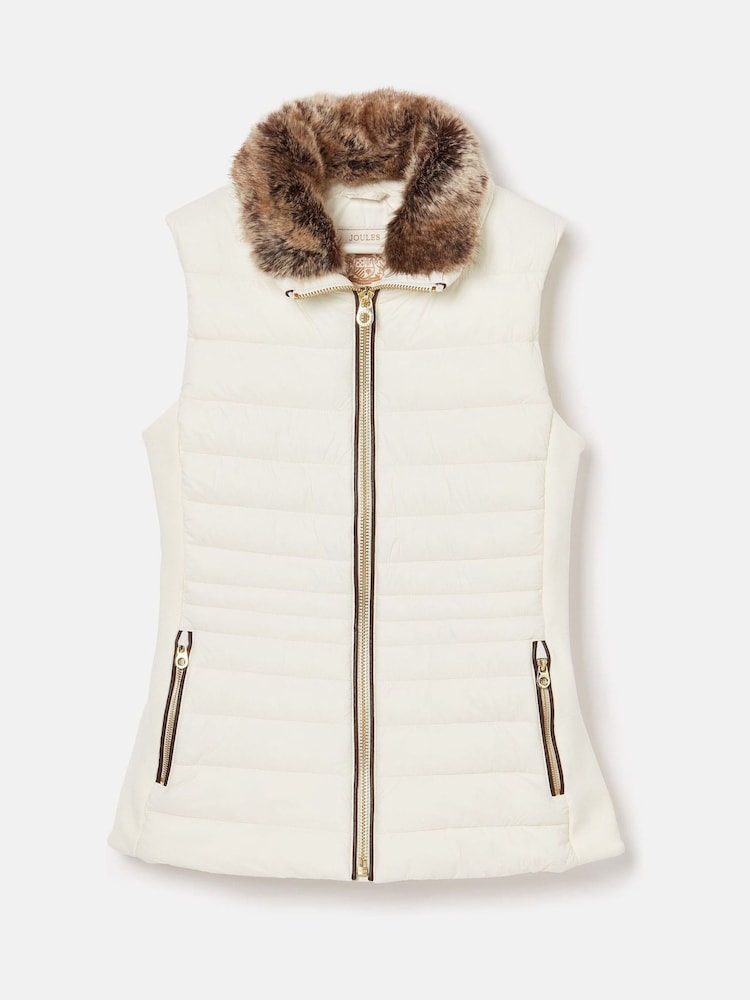 Joules Beckley White Padded Showerproof Gilet With Detachable Faux Fur Collar - Image 7 of 7