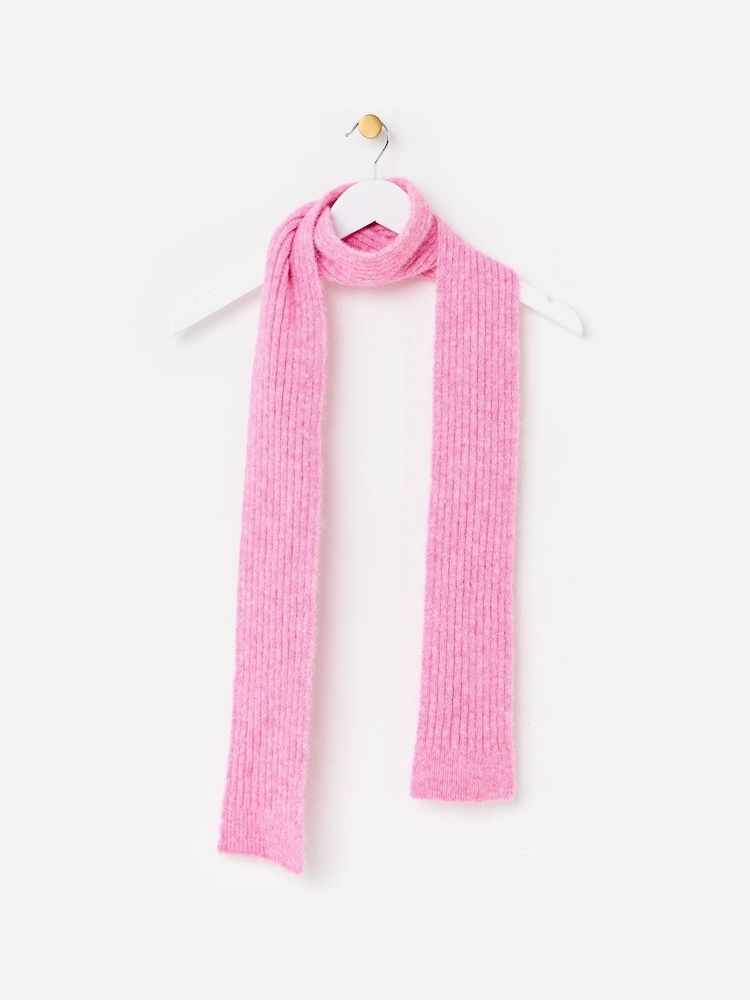 Oliver Bonas Pink Marl Ribbed Knitted Skinny Scarf - Image 1 of 4 Oliver Bonas Pink Marl Ribbed Knitted Skinny Scarf - Image 1 of 4