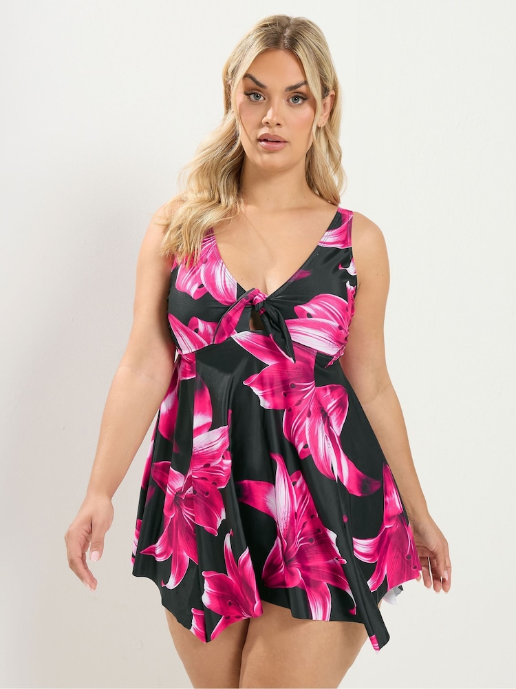 Tankini o kroju oversize Yours Curve z kwiatowym wzorem i węzłem z przodu - Obraz 1 z 6