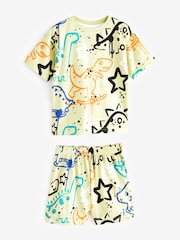 Multi Fluro Dinosaur Graffiti Short Sleeve 3 Pack Pyjama Set (9mths-12yrs) - Image 2 of 4