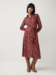 GANT Purple Slim Lace Print Midi Shirt Dress - Image 1 of 9