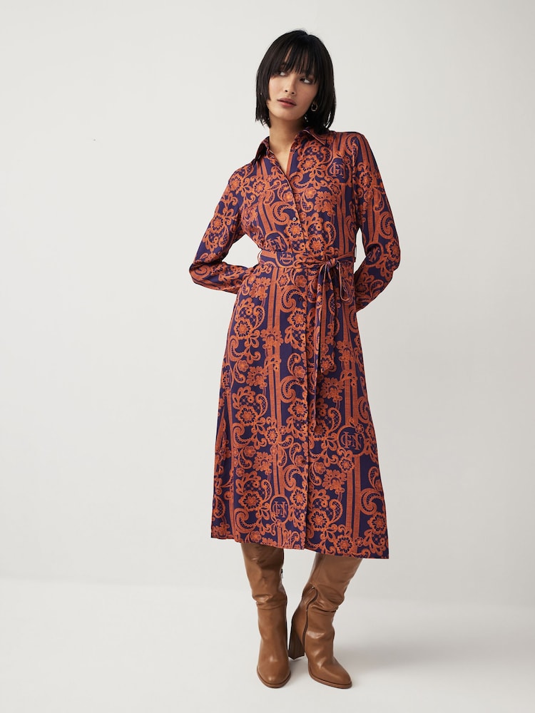 GANT Purple Slim Lace Print Midi Shirt Dress - Image 1 of 9