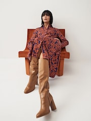 GANT Purple Slim Lace Print Midi Shirt Dress - Image 4 of 9