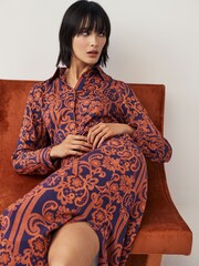 GANT Purple Slim Lace Print Midi Shirt Dress - Image 5 of 9