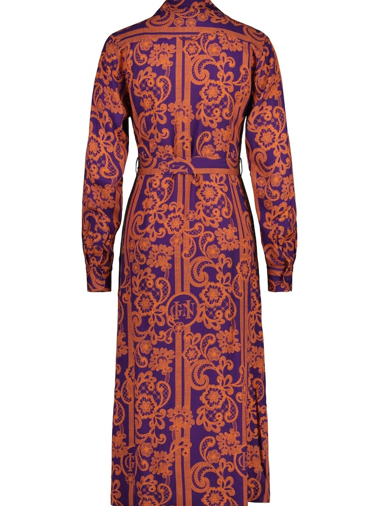 GANT Purple Slim Lace Print Midi Shirt Dress - Image 9 of 9