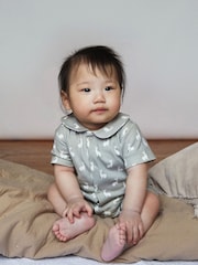 The Little Tailor Baby Jersey Bunny Print 100% Cotton Romper - Image 1 of 5