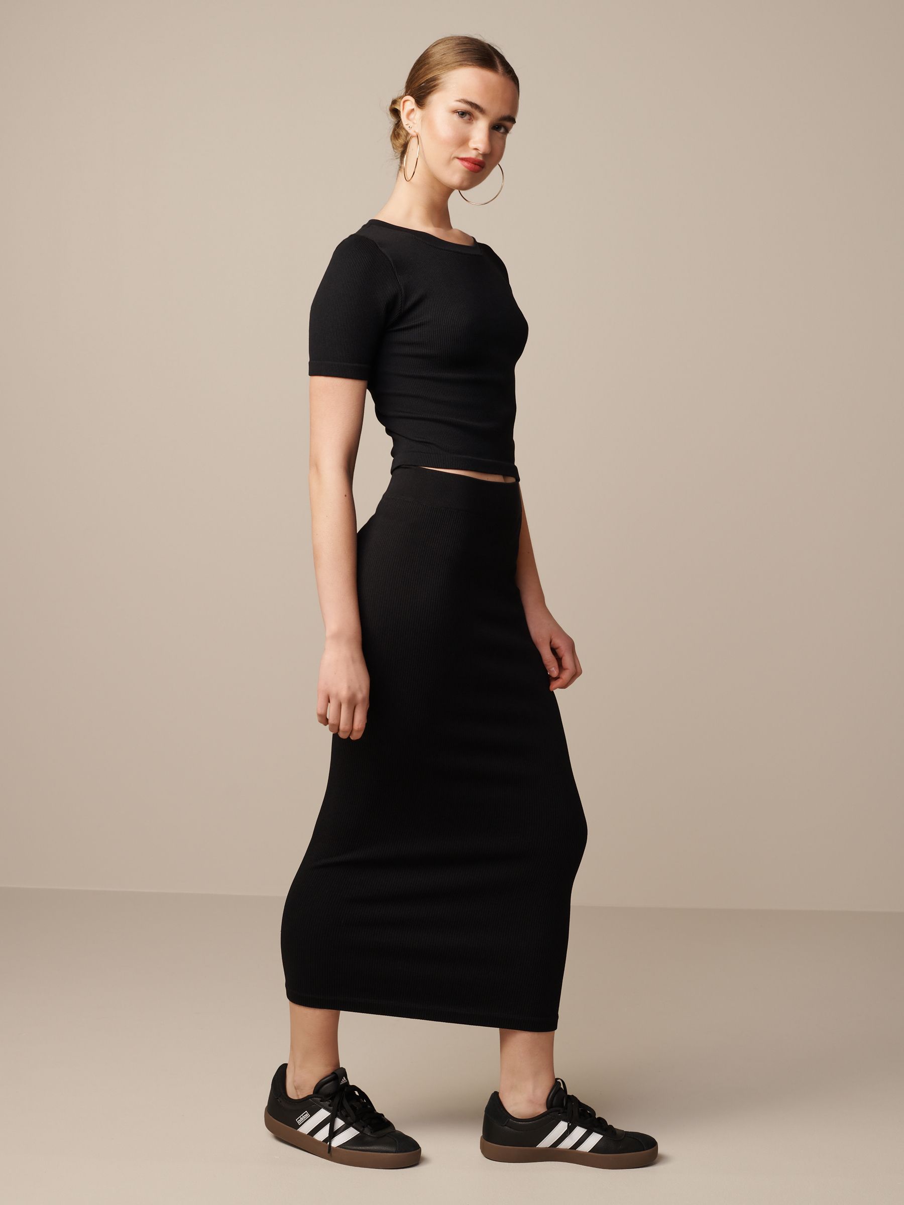 Buy Black Ribbed Midi Skirt from Next Luxembourg