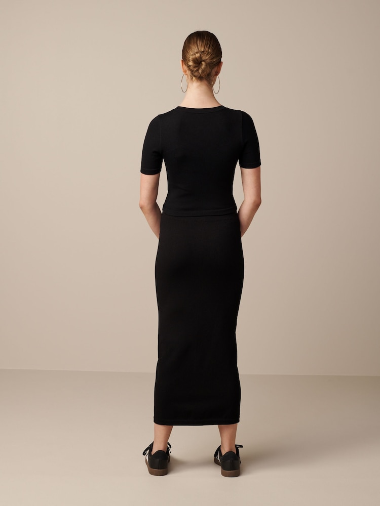 Black Ribbed Midi Skirt - Image 2 of 6