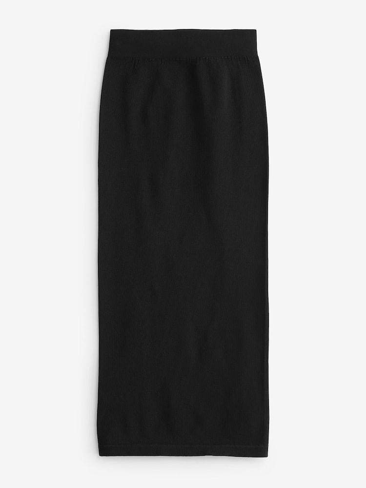 Black Ribbed Midi Skirt - Image 5 of 6