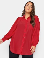 Yours Curve Red London Pleat Sleeve Shirt - Image 1 of 4