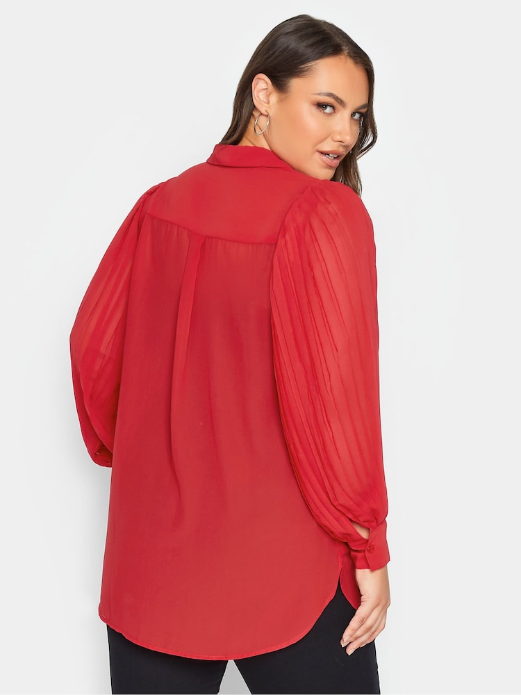 Yours Curve Red London Pleat Sleeve Shirt - Image 2 of 4