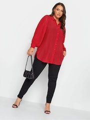 Yours Curve Red London Pleat Sleeve Shirt - Image 3 of 4