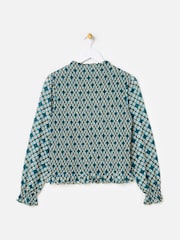 Oliver Bonas un zils puķains ģeometriskais krokotais sietveida tops - Attēls 2 no 6