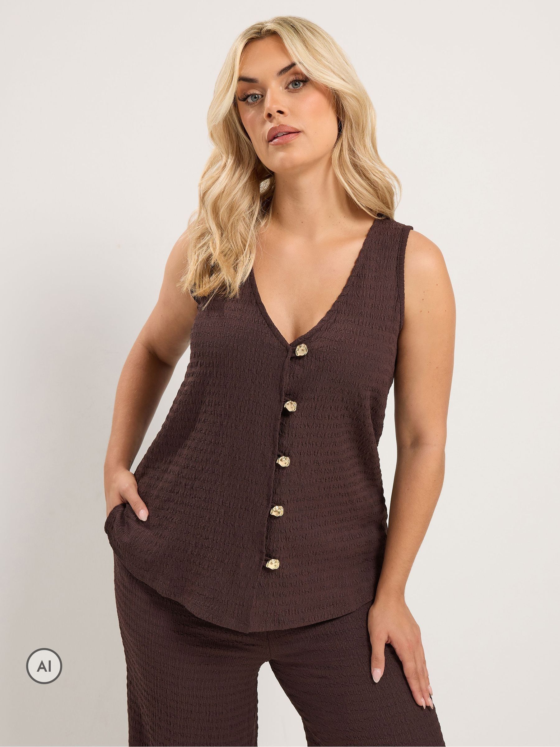 Yours Curve Women's Brown Textured Waistcoat