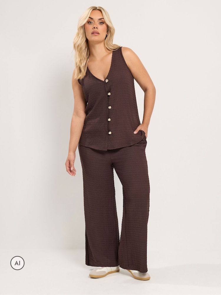 Yours Curve Brown Textured Waistcoat - Image 2 of 6 Yours Curve Brown Textured Waistcoat - Image 2 of 6
