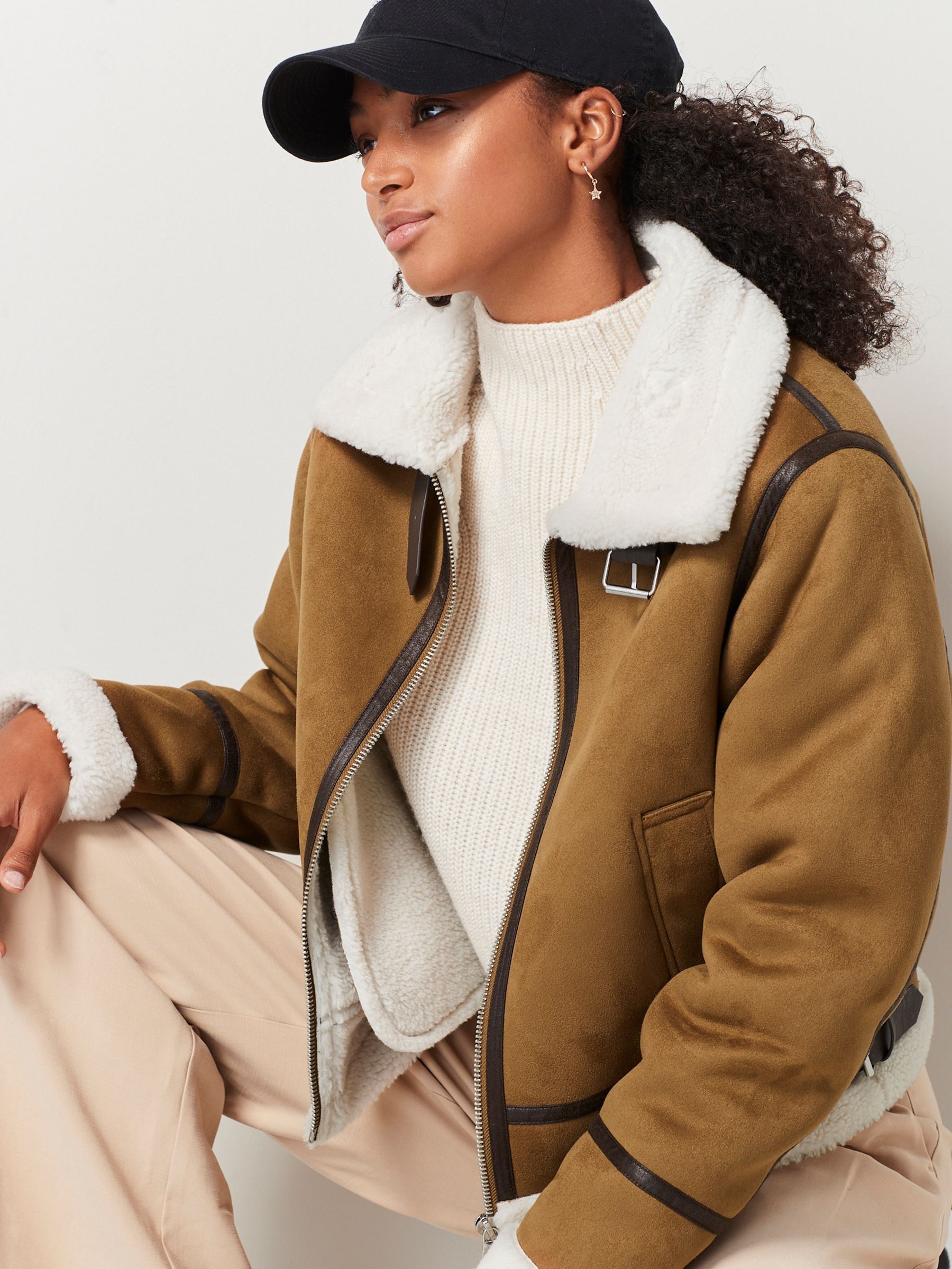 Buy Tan Brown Faux Suede Aviator Jacket with Faux Fur Trims from Next Luxembourg