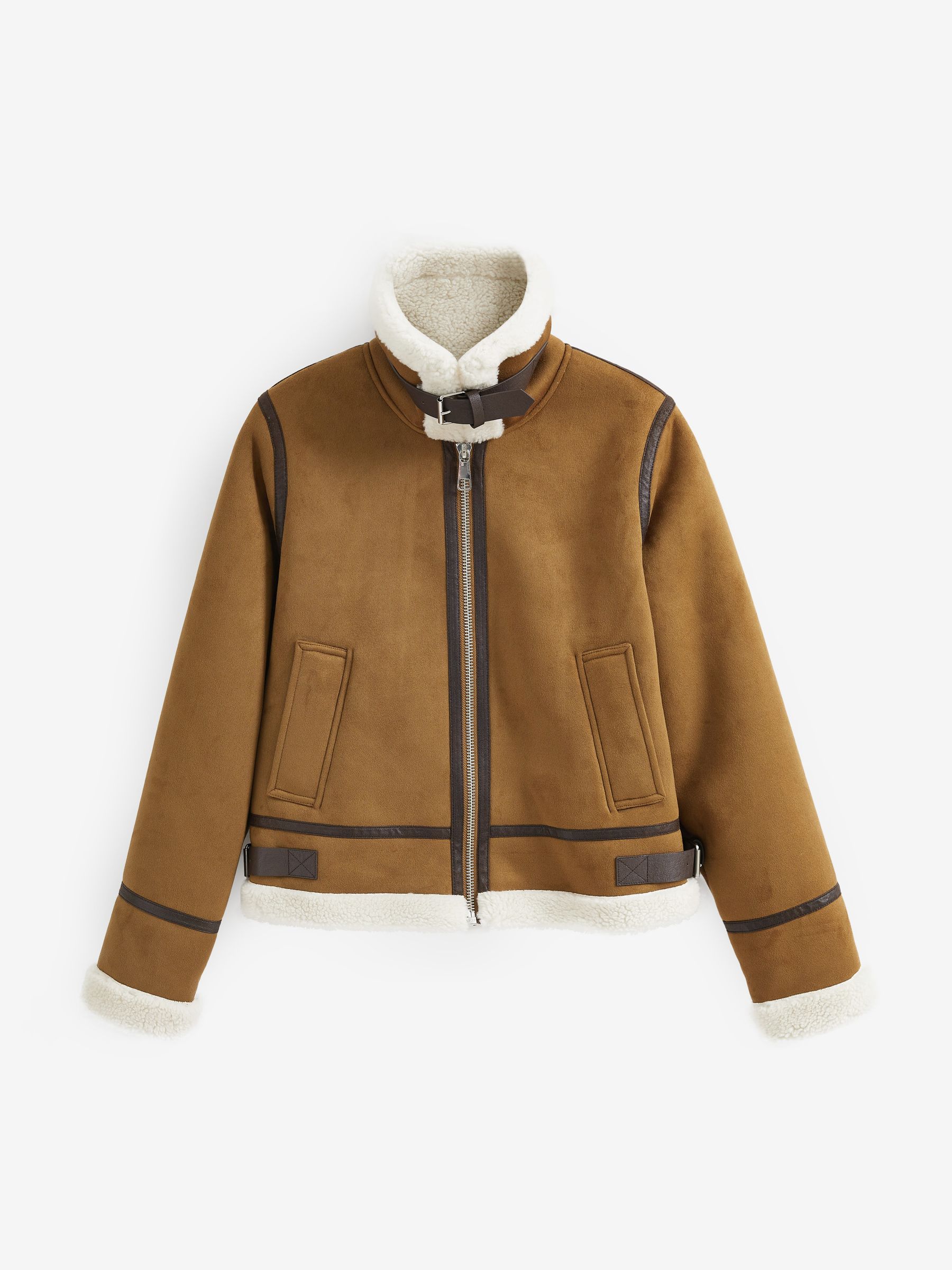Buy Tan Brown Faux Suede Aviator Jacket with Faux Fur Trims from Next Luxembourg